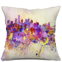 New York Skyline In Watercolor Background Pillows 59802668