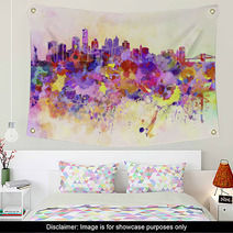 New York Skyline In Watercolor Background Wall Art 59802668