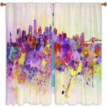 New York Skyline In Watercolor Background Window Curtains 59802668