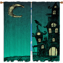 Night Castle Background Window Curtains 69751536