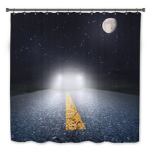 Night Driving On An Asphalt Road Towards The Headlights Bath Decor 61771690