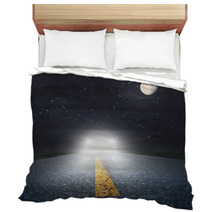 Night Driving On An Asphalt Road Towards The Headlights Bedding 61771690