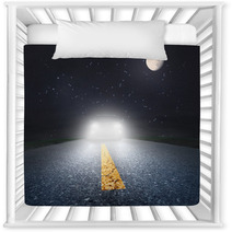 Night Driving On An Asphalt Road Towards The Headlights Nursery Decor 61771690