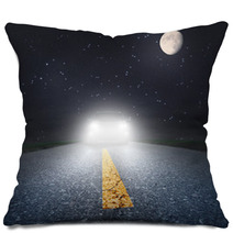 Night Driving On An Asphalt Road Towards The Headlights Pillows 61771690