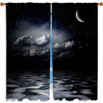 Night Sky Stars Reflecting In Sea Window Curtains 50530398