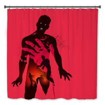 Nightmare Scary Zombie Concept Double Exposure Effect Vector Illustration Bath Decor 176107462