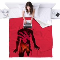 Nightmare Scary Zombie Concept Double Exposure Effect Vector Illustration Blankets 176107462