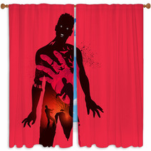 Nightmare Scary Zombie Concept Double Exposure Effect Vector Illustration Window Curtains 176107462