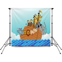 Noahs Ark Huge Cartoon Animals On A Boat From Bible Backdrops 18447107