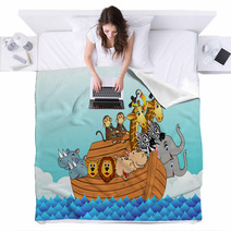 Noahs Ark Huge Cartoon Animals On A Boat From Bible Blankets 18447107