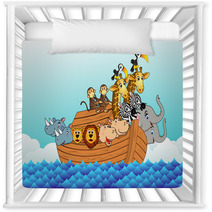 Noahs Ark Huge Cartoon Animals On A Boat From Bible Nursery Decor 18447107