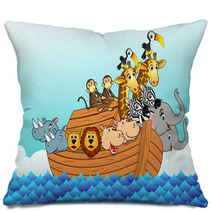 Noahs Ark Huge Cartoon Animals On A Boat From Bible Pillows 18447107