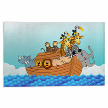 Noahs Ark Huge Cartoon Animals On A Boat From Bible Rugs 18447107