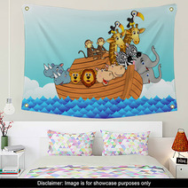 Noahs Ark Huge Cartoon Animals On A Boat From Bible Wall Art 18447107