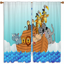 Noahs Ark Huge Cartoon Animals On A Boat From Bible Window Curtains 18447107