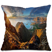 Norway Landscape Panorama With Ocean And Mountain - Lofoten Pillows 66248956