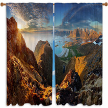 Norway Landscape Panorama With Ocean And Mountain - Lofoten Window Curtains 66248956