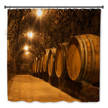 Oak Barrels In The Tunnel Of Tokaj Winery Cellar, Hungary Bath Decor 66725321