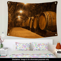 Oak Barrels In The Tunnel Of Tokaj Winery Cellar, Hungary Wall Art 66725321
