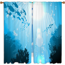 Oceanic Fishes Against The Sun Window Curtains 52485065