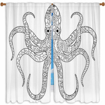 Octopus Coloring Book For Adults Vector Window Curtains 131285547