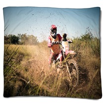 Off Road Dirt Bike Rider Splashing Mud In Hard Enduro Rally Race Blankets 127991128