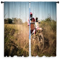 Off Road Dirt Bike Rider Splashing Mud In Hard Enduro Rally Race Window Curtains 127991128