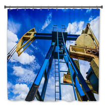 Oil And Gas Well Detail Profiled On Blue Sky With Clouds Bath Decor 52739800