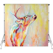 Oil Deer Portrait Painting In Multicolored Tones Conceptual Abstract Painting Of A Deer Muzzle Closeup Of A Painting By Oil And Palette Knife On Canvas Backdrops 273227085