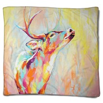 Oil Deer Portrait Painting In Multicolored Tones Conceptual Abstract Painting Of A Deer Muzzle Closeup Of A Painting By Oil And Palette Knife On Canvas Blankets 273227085