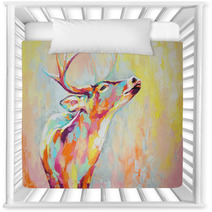 Oil Deer Portrait Painting In Multicolored Tones Conceptual Abstract Painting Of A Deer Muzzle Closeup Of A Painting By Oil And Palette Knife On Canvas Nursery Decor 273227085
