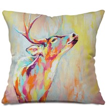 Oil Deer Portrait Painting In Multicolored Tones Conceptual Abstract Painting Of A Deer Muzzle Closeup Of A Painting By Oil And Palette Knife On Canvas Pillows 273227085