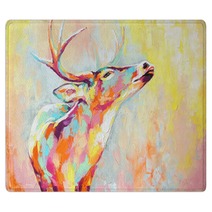 Oil Deer Portrait Painting In Multicolored Tones Conceptual Abstract Painting Of A Deer Muzzle Closeup Of A Painting By Oil And Palette Knife On Canvas Rugs 273227085