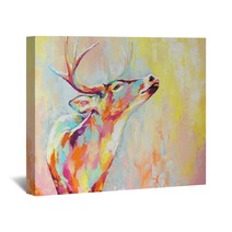 Oil Deer Portrait Painting In Multicolored Tones Conceptual Abstract Painting Of A Deer Muzzle Closeup Of A Painting By Oil And Palette Knife On Canvas Wall Art 273227085