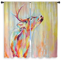 Oil Deer Portrait Painting In Multicolored Tones Conceptual Abstract Painting Of A Deer Muzzle Closeup Of A Painting By Oil And Palette Knife On Canvas Window Curtains 273227085