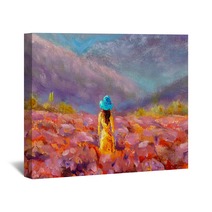 Oil Painting Beautiful Girl Stands With Her Back In A Lavender Pink Flower Field Floral French Tuscan Landscape Wall Art 304914551
