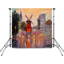 Oil Painting Cityscape Moulin Rouge Paris France Backdrops 79670064