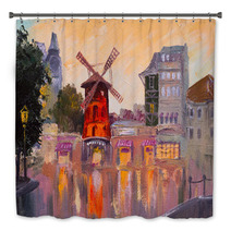 Oil Painting Cityscape Moulin Rouge Paris France Bath Decor 79670064