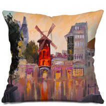 Oil Painting Cityscape Moulin Rouge Paris France Pillows 79670064
