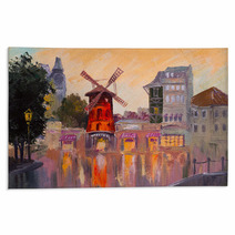 Oil Painting Cityscape Moulin Rouge Paris France Rugs 79670064