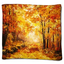 Oil Painting Landscape Colorful Autumn Forest Blankets 80917211