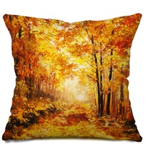 Oil Painting Landscape Colorful Autumn Forest Pillows 80917211
