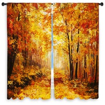 Oil Painting Landscape Colorful Autumn Forest Window Curtains 80917211