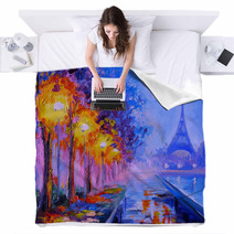 Oil Painting Of Eiffel Tower France Art Work Blankets 76809767