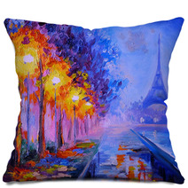 Oil Painting Of Eiffel Tower France Art Work Pillows 76809767