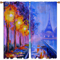 Oil Painting Of Eiffel Tower France Art Work Window Curtains 76809767
