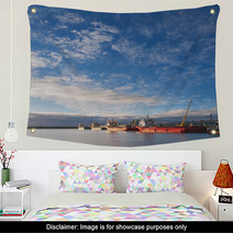 Oil Platform Supply Vessels In A Port During Sunrise Wall Art 52770193