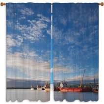 Oil Platform Supply Vessels In A Port During Sunrise Window Curtains 52770193