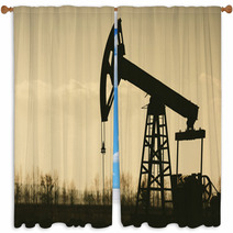 Oil Pump Silhouette in Sunset Window Curtains 61900076