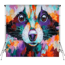 Oil Raccoon Portrait Painting In Multicolored Tones Conceptual Abstract Painting Of A Raccoon Muzzle Closeup Of A Painting By Oil And Palette Knife On Canvas Backdrops 273120475